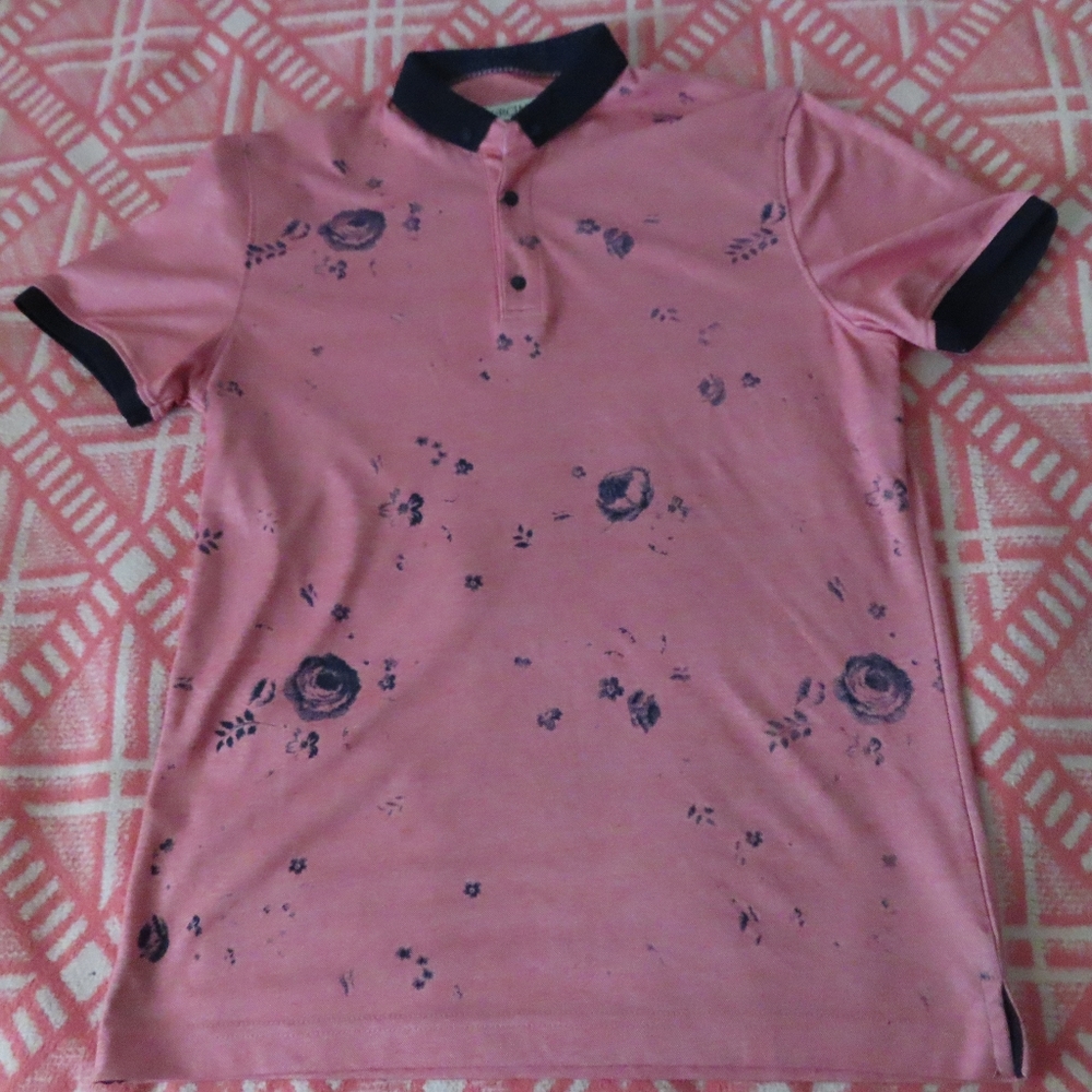 VERCINI  floral pink  100% COTTON S/S POLO SHIRT SZ. M   MADE IN TURKEY